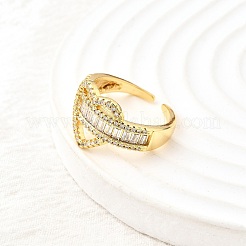 Brass Micro Pave Cubic Zirconia Cuff Rings for Women&nbsp;RJEW-F184-03G