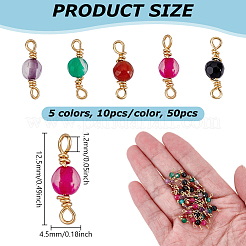 50Pcs 5 Colors Dyed Natural Agate Faceted Round Connector Charms&nbsp;KK-UN0005-46