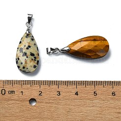 ファセットカットされた天然と合成の混合宝石ペンダント  バチカンにプラチナメッキの鉄製スナップが付いたティアドロップ チャーム  25x13x6mm  穴：5x3.5mm&nbsp;G-P519-06P