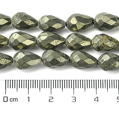 天然石パイライトビーズ連売り  多面カットティアドロップ  12~13x8~8.5x8~8.5mm  穴：1.2mm  約31個/連  15~15.08''（38.1~38.3センチメートル）&nbsp;G-D067-J04