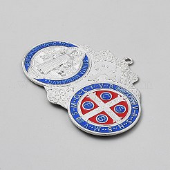 チベットスタイルの合金製大型ペンダント  聖人ベネディクト  藤紫色  61x88x3mm  穴：2.8mm&nbsp;FIND-WH0173-334C-02