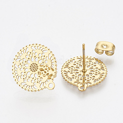 304ステンレススチールスタッドピアス金具  カン付き  フラットラウンド  ゴールドカラー  16.5x15mm  穴：1mm  ピン：0.7mm&nbsp;X-STAS-S079-31A