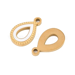304ステンレススチールエナメルペンダント  ティアドロップチャーム  ゴールドカラー  ホワイト  15x9x1.5mm  穴：1.5mm&nbsp;STAS-Z190-01G-02