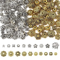 100個 10スタイル チベットスタイル 合金フラワービーズキャップ  アンティーク黄金  7~13x2~5mm  穴：1~2.5mm  10個/スタイル&nbsp;TIBE-YW0001-84