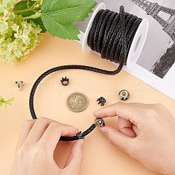 芯入り編み革紐  革のアクセサリーコード  プラスチック製の空のスプール付き  ブラック  レザーコード：5mm  5 m /ロール&nbsp;WL-OC0001-02