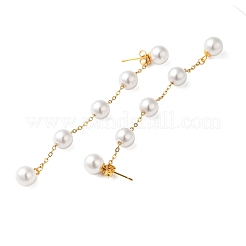 304ステンレススチールとプラスチックパールスタッドダングルイヤリング  ラウンド  ゴールドカラー  90x8mm&nbsp;EJEW-Q386-02C-G