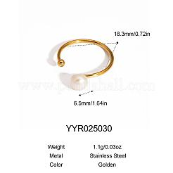 Natural Pearl Stainless Steel Adjustable Open Cuff Rings for Women&nbsp;JT3532-2
