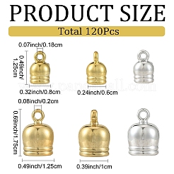 120個、4種類のスタイル、UVメッキ、ABSプラスチックコードエンド  エンドキャップ  アーチ  プラチナ·ゴールデン  12.5~17.5x8~12.5mm  穴：1.8~2mm  内径：6~10mm  30個/スタイル&nbsp;CCB-YW0001-83
