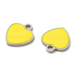 304ステンレススチールエナメルペンダント  ハートチャーム  ステンレス鋼色  11x10x1mm  穴：1.6mm&nbsp;STAS-M308-16P-01