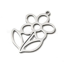 ステンレスペンダント201個  花と葉のチャーム  切り取る  ステンレス鋼色  27x18x1mm  穴：1.5mm&nbsp;SA-CBA0460-02P
