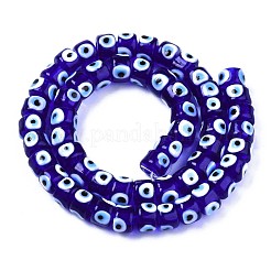 手作りナザールボンジュウランプワークビーズ連売り  コラム  ブルー  8.5x6~7mm  穴：2mm  約53~56個/連  13.78インチ〜14.17インチ（35cm〜36cm）&nbsp;LAMP-WH0006-05B