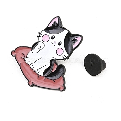エナメルピン  バックパック用合金ラペルピンバック  クッションの中の猫  ブラック  ホワイト  32x30.5mm&nbsp;JEWB-L029-01EB-01