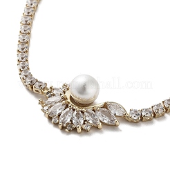 Flower Brass Link Bracelet with Clear Cubic Zirconia Tennis Chains&nbsp;BJEW-G690-06G