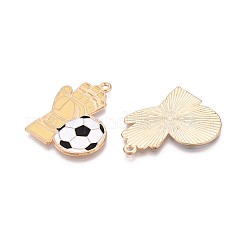 合金とエナメルのペンダント  サッカーチャーム付き手袋  ゴールドカラー  モカシン  32x27.5x1mm  穴：1.8mm&nbsp;ENAM-T021-64G