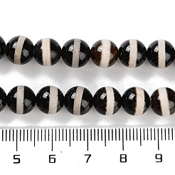 天然なチベットの縞模様dzi agateビーズ連売り  染め＆加熱  ラウンド  ココナッツブラウン  10mm  穴：1mm  約30~38個/連  11.89~15.12''（30.2~38.4センチメートル）&nbsp;G-B084-A04-02
