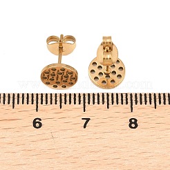 304ステンレススチールスタッドピアス金具  ハニカム付きフラットラウンド  イオンプレーティング（ip）  ゴールドカラー  12x8mm  ピン：0.7mm&nbsp;STAS-P434-06B-G
