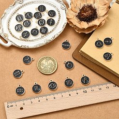 合金エナメルチャーム  ライトゴールド  星座とフラットラウンド  12星座  15x12x1.5mm  穴：1.5mm  約12個/セット&nbsp;ENAM-YW0001-100A