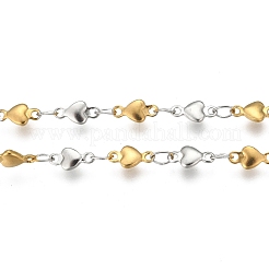 304ステンレススチールリンクチェーン  ハンダ付け  ハート  スプールで  ゴールデン·ステンレス鋼色  10x5~5.5x2mm  約32.8フィート（10m）/ロール&nbsp;STAS-P219-09GP-A