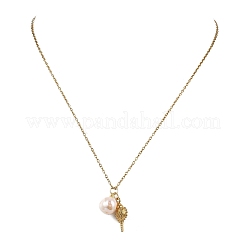 Ocean 304 Stainless Steel Conch Shaped and Natural Cultured Freshwater Pearl Pendant Cable Chain Necklaces for Women&nbsp;NJEW-JN06086