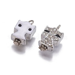 合金エナメルチャーム  ラインストーン付き  ホワイト  17.5x10x6mm  穴：2.5mm&nbsp;ENAM-F117-01P