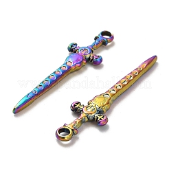 304ステンレスペンダント  剣のチャーム  虹色  40x10.5x2.5mm  穴：2.5mm&nbsp;STAS-B054-06RC