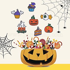 28スタイルのハロウィン合金エナメルペンダント7個。  おばけパンプキン&パンプキンハウス&アイウィズキャンディー  ガンメタ色  26x22mm  4個/スタイル&nbsp;JX182B