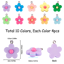 樹脂チャーム  プラチナメッキのスクリューアイピンヒートンキャップ付き  花  ミックスカラー  22~28x19~25x7~8mm  穴：1.8~2mm  10色  4個/カラー  40個/箱&nbsp;RESI-SC0001-21P