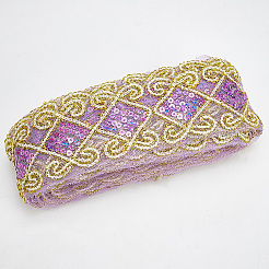 10 Yards Polyester Lace Ribbon with Paillette&nbsp;OCOR-WH0090-050B