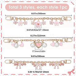 3Pcs 3 Styles Bowknot Heart Heart Pink Zinc Alloy Enamel Tassel Cable Chain Purse Chains&nbsp;FIND-BBC0004-56