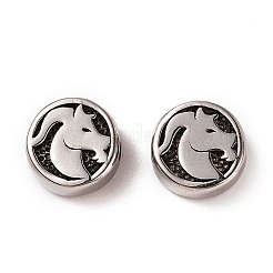304ステンレススチールビーズ  十二星座とフラットラウンド  アンティークシルバー  山羊座  10x4mm  穴：1.8mm&nbsp;LS-STAS-H156-01H
