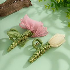亜鉛合金とポリエステルの爪ヘアクリップ2個、2つのスタイル  花  ミックスカラー  142~152x75~100x41~91.5mm&nbsp;PHAR-GO0001-06