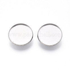 304ステンレススチールブローチカボションセッティング  フラットラウンド  ステンレス鋼色  21.5mm  トレイのサイズ：20mm&nbsp;STAS-E547-08E-P