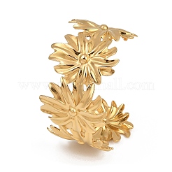 女性用304ステンレススチールカフバングル  ゴールド  花  1-1/2インチ（3.9cm）  内径：2-3/8インチ（6cm）&nbsp;BJEW-D363-04A-G
