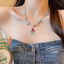 女性用スター合金ペンダントネックレス  プラチナ  カラフル  15.75インチ（40cm）&nbsp;FS-WGC6B3D-01