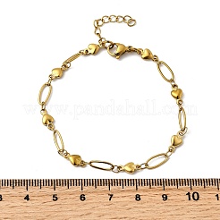304ステンレススチールリンクブレスレット  女性用オーバルジュエリー  ハート  イオンプレーティング（ip）  ゴールドカラー  6-7/8インチ（17.6cm）&nbsp;BJEW-A044-03C-G