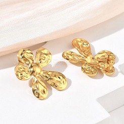 女性用304ステンレススチールスタッドピアス  花  ゴールドカラー  29x23mm&nbsp;SA-CBA46AF-18G