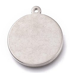 変色しない304ステンレススチールペンダント  馬とフラットラウンド  ステンレス鋼色  21x18x2mm  穴：1mm&nbsp;STAS-Z017-03P