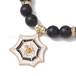 Frosted Natural Dyed & Heated Black Agate(Dyed & Heated) Beaded Stretch Bracelets&nbsp;BJEW-JB10565