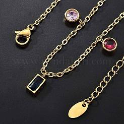 Ion Plating(IP) 304 Stainless Steel Colorful Cubic Zirconia Charm Anklets for Women&nbsp;STAS-P379-01G