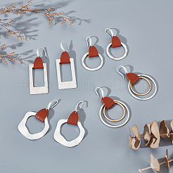 4 Pairs 4 Styles Round & Rectangle & Polygon & Ring Brass Dangle Hoop Earrings&nbsp;EJEW-AN0003-06