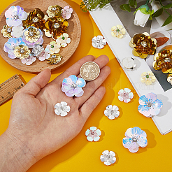 36個 6スタイル PVC スパンコール & ラインストーン 糸 アイロン/縫い付けパッチ  布のアップリケ  花  ミックスカラー  19.5~40x19.5~40x7mm&nbsp;DIY-HS0002-46