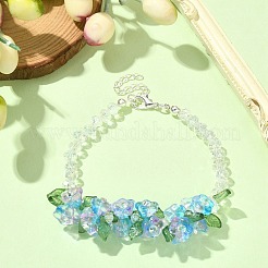 Flower Glass Beaded Link Bracelet with Alloy Clasps for Women&nbsp;BJEW-TA00310-01