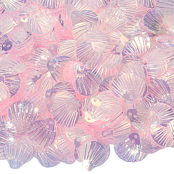 100g PVC スパンコール/スパンコールビーズ  服飾材料  シェル形状  ピンク  13.5x13x0.1mm  穴：1mm&nbsp;KY-CY0001-06B