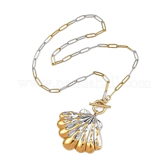 Two Tone 304 Stainless Steel Paperclip Chain Ocean Shell Shape Pendant Necklaces&nbsp;NJEW-JN06572
