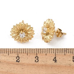 304ステンレススチールスタッドピアス  花  クリアキュービックジルコニア  ゴールドカラー  13mm&nbsp;EJEW-R153-02G