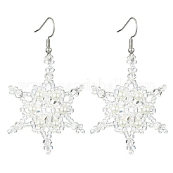3Pairs 3 Colors Christmas Snowflake Glass Seed Braided Dangle Earrings&nbsp;EJEW-MZ00236