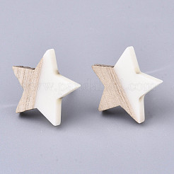 樹脂と木のスタッドピアス  304ステンレスピン付き  スター  乳白色  17x18mm  ピン：0.7mm&nbsp;EJEW-N017-001A-C06
