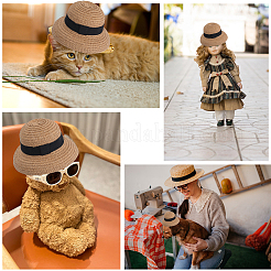 人形用麦わら帽子とポリエステル帽子  淡い茶色  152x155x90mm&nbsp;DOLL-WH0001-17B