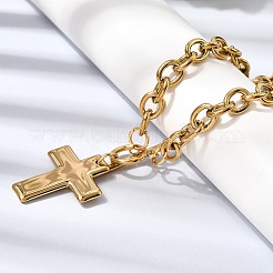 304 Stainless Steel Religion Cross Pendant Cable Chain Necklaces with OT Clasps for Women&nbsp;NJEW-G199-02G