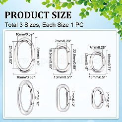 3個 3スタイル 304ステンレススチール スプリングゲートリング  オーバルリング  ステンレス鋼色  18~28x13~16x3mm  内径：12~21x7~10mm  1個/スタイル&nbsp;STAS-UN0040-93